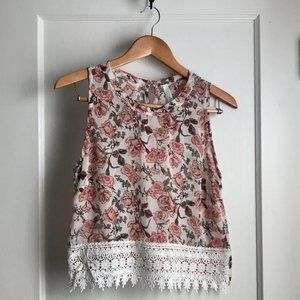 Sheer Floral and Lace Crop Top